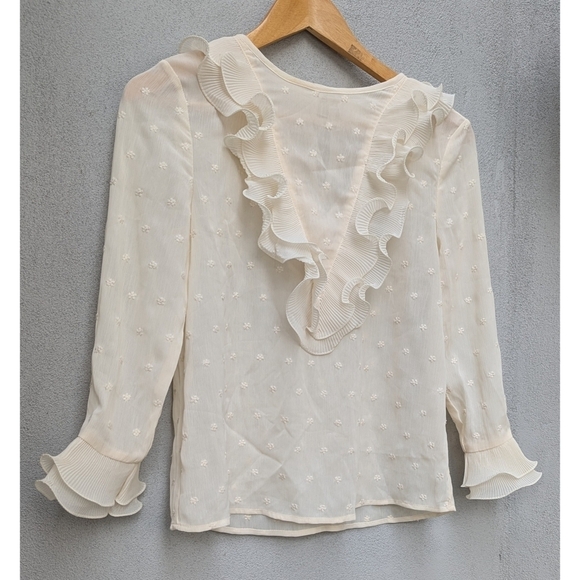 NWT J.O.A. Swiss Dot Blouse - Ruffle Romantic Coquette Semi Sheer Ivory Top - XS - Picture 7 of 11